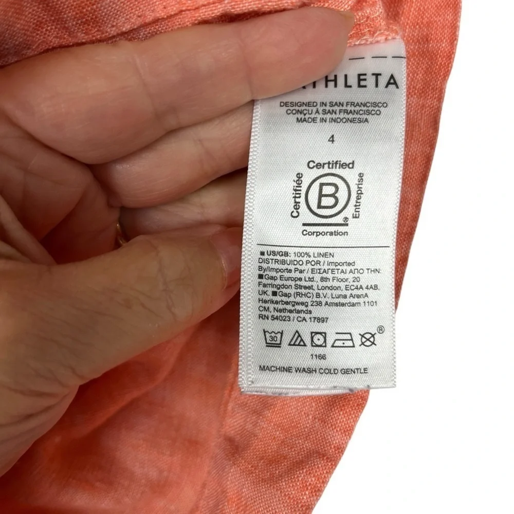 ATHLETA Womens 100% Linen Elastic Waist Peachy Orange Shorts Size‎ 4 S/533545-03